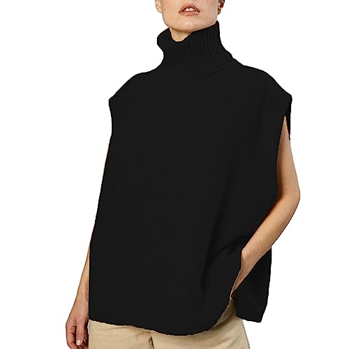 Sdencin Women Turtleneck Oversized Knitted Sweater Vest Sleeveless