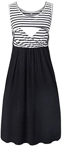 Women's Stripe Sleeveless Maternity Breastfeeding and Nursing Nightgown Dress