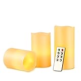 Kohree Battery Operated Flameless Pillar Candles w/Remote & Timer, LED Unscented Votive Candles For Anniversary,Wedding,Parties & Christmas Decoration (3 Pack)