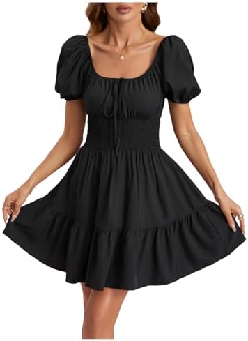 Verdusa Women's Ruffle Half Sleeve A Line Fall Dresses Elegant Fit and  Flare Midi Dress Black X-Small at Amazon Women's Clothing store