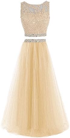 Sound of blossoming Two Pieces Applique Long Formal Prom Dress Party Gown 105