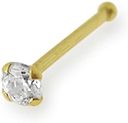 9K Solid Yellow Gold Prong Round Stone 22Gx1/4 (0.6x6mm) Ball End Nose Piercing jewelry