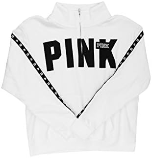 Victoria's Secret PINK White/Black Half Zip-Up Sweater (Large)