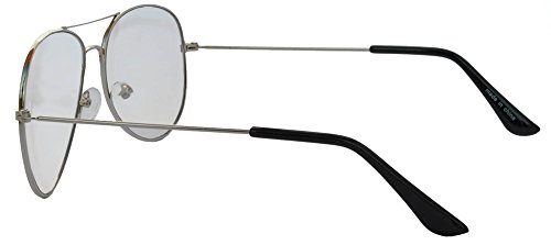 Aviator Clear Lens Silver Metal Sunglasses Men's Women's Non-Prescription OWL