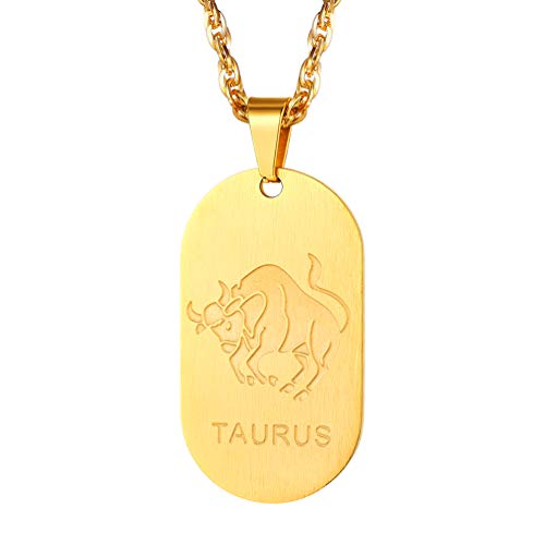 PROSTEEL Gold Dogtag Necklace Zodiac 