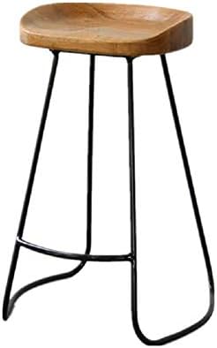YIN QM American Bar Stool Industrial Wind Solid Wood Wrought Iron Bar Stool High Chair Retro Casual Coffee Chair