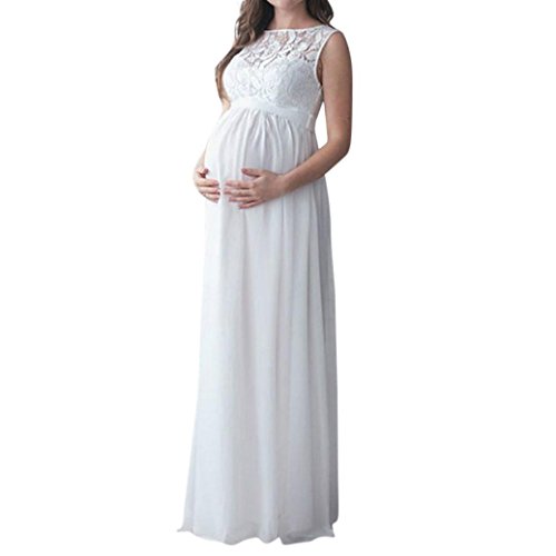 Hot Sale!!!Han Shi Pregnant Lace Long Maxi Dress Maternity Photography Props Gown (White, XS)