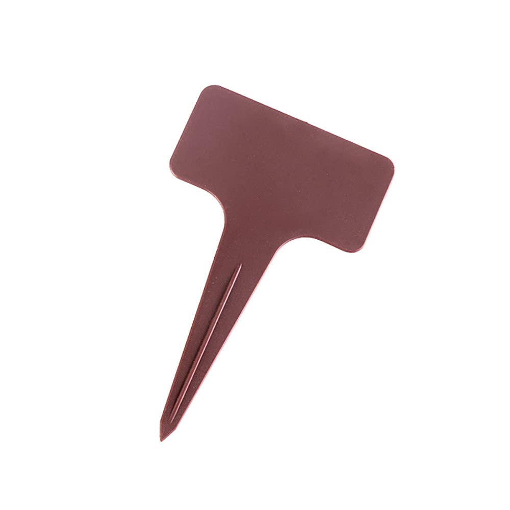 Vllcsla 50 Pcs Plastic Plant Labels, 10x6 cm, Can be Written, 12 Colors, Plastic Plant Tags for Outdoor Plants, Garden Markers T-Type Signs for Vegetables, Herb, Seed, Flower, Potted Plants (Brown)