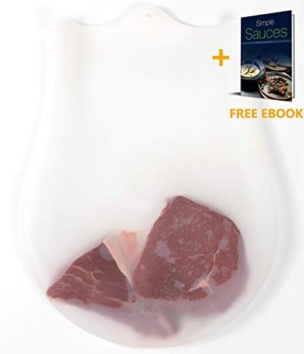 Reusable Silicone Sous Vide Bag - Disposable & Eco-friendly (Set of 2) | FREE E-BOOK | Large 13 x 9 inches | 128 oz | 1 Gallon | Meat, Fish, Sauces & Vegetables | Sous Vide Accessories