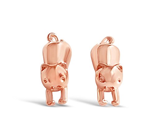 Rosa Vila 3D Cat Stud Earrings, Cute Hanging Gold, Rose Gold and Silver Tone Cat Studs Earrings, Animal Jewelry for Women, Kitten Jewelry for Cat Lovers (Rose Gold Tone) - Thumbnail 2