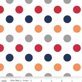 Riley Blake Basics Polka Dot Boy Flannel Fabric SKU F360-02 Red Orange Gray Navy