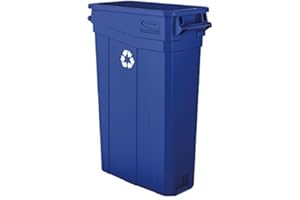 Suncast Commercial Slim 23 Gallon Polypropylene Recycling Bin with Universal Recycle Logo, Durable Waste Container for Tight Spaces, Blue, Made in the USA
