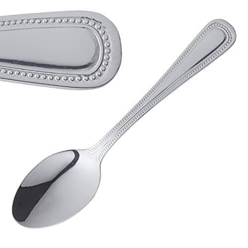 Olympia Bead Stainless Steel Teaspoons (Pack of 12), Silver, 140(L)mm, Teaspoon Set, High Polished 18/0 Stainless Steel, Beaded Border Solid Handle Design, Commercial & Home Use, C130