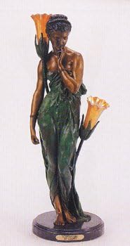 32"H "Egyptian Girl" Right Facing Distinctive Classical Solid Bronze Sculptural Lamp by Colinet
