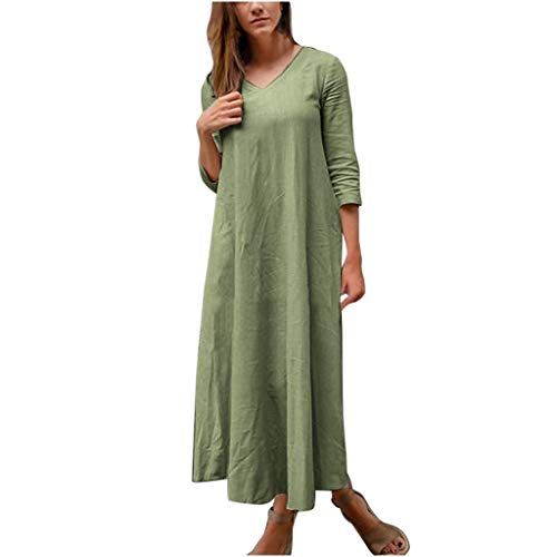 Witspace Fashion Women Loose O-Neck Solid Color Print Five Sleeve Long Sleeve Dress - Thumbnail 7