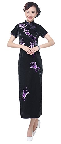 CK sky Women's Silk Satin Cheongsam Long Qipao Dress