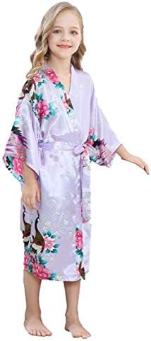 TIMSOPHIA Kids Satin Floral Kimono Robe-Flower Girl Bath Robe for Wedding Party Gift