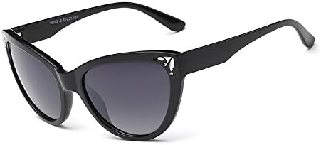 Shiny Black Framed Cat-eye Sunglasses with Dark Grey Lens &amp; Shiny Black Arms 51MM