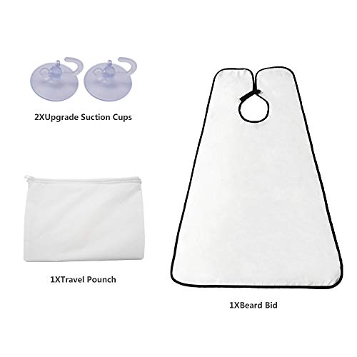Upgrade Beard Apron Cape for Men Shaving and Trimming with Suction Cups Adjustable Neck Straps Hair Clippings Catcher Grooming Beard Apron for Men (White)
