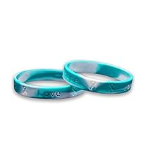 Fundraising For A Cause | Teal & White Awareness Bracelets - Teal & White Ribbon Awareness Silicone Bracelets for Adults (Pack of 50)