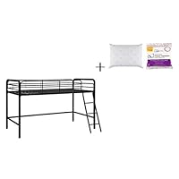 Your Zone Metal Loft Twin Bed with Free One Side Sleeper Pillow & One Microfiber Zippered Pillow Protector (78"(L) x 42"(W) x 49.5"(H) Twin Junior, Black Items)