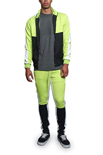 Victorious Men's Tri-Colored Track Suit Set ST5010-523 - Frozen Yellow - Medium