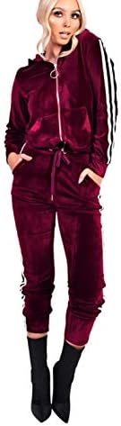 Women Sexy Zipper 2 Piece Velvet Casual Hoodied Long Jumpsuit Sets