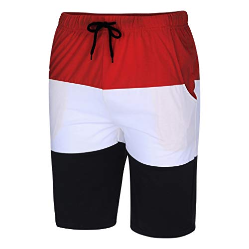 Mens 2 Piece Outfit Sport Thin Set Spring Summer Casual Short Sleeve Color Block Tops + Short Pants Tracksuit (Red, XXL)