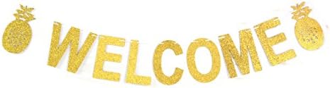 GZFY Welcome Banner Pineapple Bunting Wedding Birthday Decor House Home Decorations Garland Photo Booth Props Bachelorette Party Supplies (Gold)