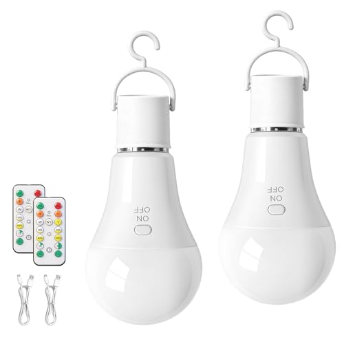 TaoFiaCo E27 Rechargeable Light Bulb with Remote Control – Battery-Free Bulb 3 Colours Dimmable USB 7W Button Control Pack of 2
