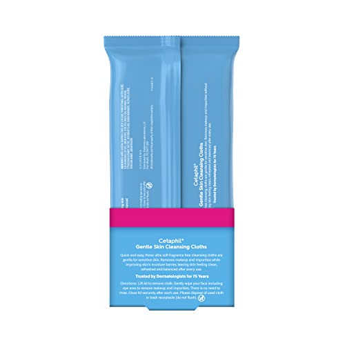 CETAPHIL FACE AND BODY WIPES, GENTLE SKIN CLEANSING CLOTHS, 50 COUNT, TWIN PACK, FOR DRY, SENSITIVE SKIN, FLIP TOP CLOSURE, GREAT FOR THE GYM, TRAVEL, IN THE CAR, HYPOALLERGENIC, FRAGRANCE FREE