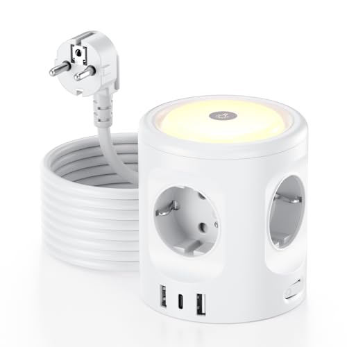 Tower Power Strip Sockets 16A with LED Night Lights 3 Lighting Modes, Cube Power Strip Sockets with USB Extension Plug 3M, Thief Sockets with Switch for Home Office Socket Power Strip