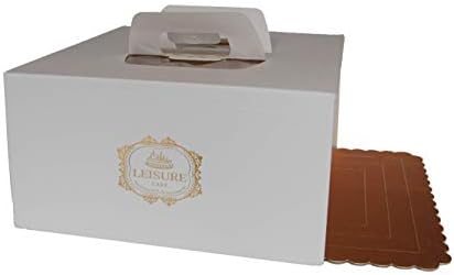 TLCT Cake Boxes | 10-Inch Cake Box with Gold Cake Tray | 12x12x6 Gourmet Commercial Box, with Handle & Window