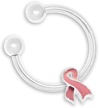 Pink Ribbon Shaped Horseshoe Style Key Chain (Retail)