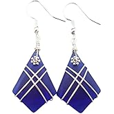 Yinahawaii Handmade Sea Glass Earrings, Hawaiian Jewelry, Wire Cross Earrings, Handmade Earrings Sea Glass Jewelry For Women Birthday Gift For Her