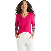 Nautica Women's Tipped Long Sleeve V-Neck Knit Sweater