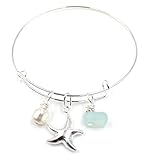 SMALL Best Seller Foam BLUE Sea Glass Charm Bracelet, Adjustable, Sterling Silver, Pearl, Starfish