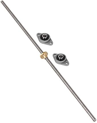 CNBTR 450mm Length 8mm Dia Silver Vertical 2mm Lead Screw Rod &amp; Pillow Block Mounted Bearing for 3D Printer Set of 3