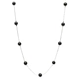 Black Onyx Stone Beads Station Illusion Sterling Silver Chain Necklace