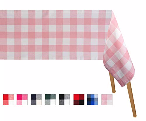 Buffalo Checked Tablecloth - Checked Tablecloth Cotton - Buffalo Plaid Table Cloths - Checkered Tablecloth - Baby Pink Plaid Tablecloth (Table Cloth (63 X 109"), Checked (Baby Pink and White))