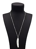 Geerier Simple Silver Metal Chain Pendant Feather Necklace