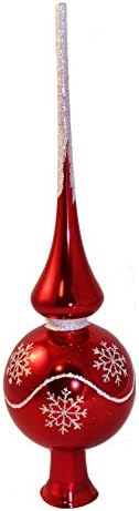 Christmas Tree Toppers, Glass, 10 inch, Hand-Blown and Hand-Painted, Various Patterns/Colors/Styles (Altair Red)