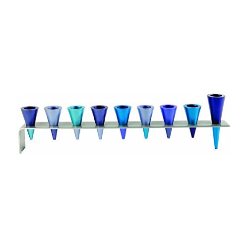 Yair Emanuel Anodized Aluminum Hanukkah Menorah with Blue & Turquoise Cones