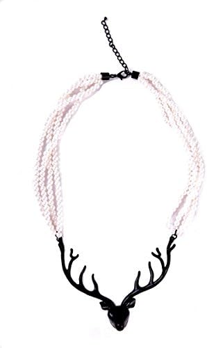 Women's Fashion Jewelry Bohemian Vintage Black Deer Antlers with Pearls Collar Chunky Choker Necklace