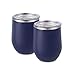 Maars Bev Stainless Steel Stemless Wine Glass Tumbler with Lid, Vacuum Insulated 12 oz Cup | Spill Proof, Travel Friendly, Classic Cocktail Drinkware - 2 Pack Midnight Blue