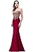 Babyonline Women's Long Formal Burgundy Mermaid Evening Prom Dresses 2016, 4, Burgundy