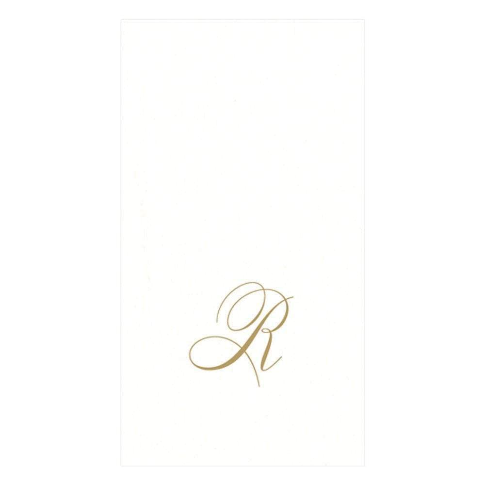Caspari " Signature Gold Initial R Paper Linen Guest Towels, White Pearl, Pack of 24