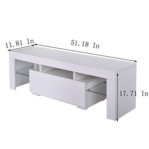 FRJINIE Modern White TV Stand with LED Lights, Minimalist Wood Television Stand Media Storage Console Cabinet with High… - Image 4