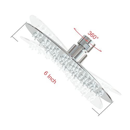 Anlisnut 6 inch High Pressure Rain Shower Head,Copper Screw Joint, Integrally Formed Swivel Ball,304 Stainless Steel Fixed Showerhead (Polished Finish)