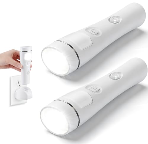 Rechargeable LED Flashlights 4-in-1 Socket Set of 2 LED Emergency Lights for Home Blackout Emergency Light Socket Light with Motion Sensor